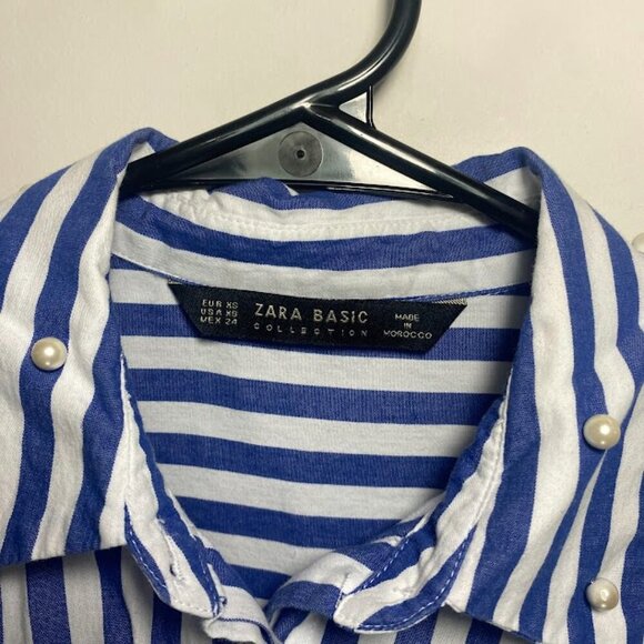 Zara Oversized Pearl Striped Button Down Shirt - Picture 4 of 6